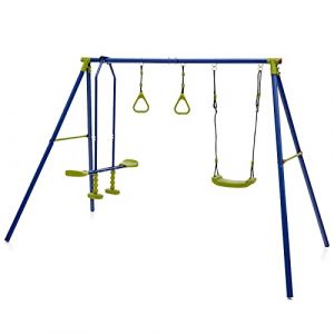 GOPLUS 3 en 1 Balan&ccedil;oire Ext&eacute;rieur avec Portique et Balan&ccedil;oire 3 Agr&egrave;s Charge 200kg, Tape-Cul Suspendu, 2 Anneaux de Gymnastique, 177CM(H),pour Cour, Jardin, Parc (Augenstern24, neuf)