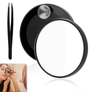 Yewseas Petit Miroir grossissant x 10 avec Ventouse et Pince à Épiler, 8,9 cm, Miroir Compact pour Maquillage, Sourcils et Barbes, Idéal pour Le Voyage (XianYuanLian, neuf)