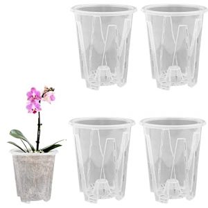 Youning 5 pi&egrave;ces Pots &agrave; orchid&eacute;es transparents en plastique avec trou de drainage Pot &agrave; orchid&eacute;e avec fente respirante pour orchid&eacute;es et fleurs avec cache-pot (14 cm) (ZDD123, neuf)