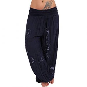 Blingko Sarouel Femme éTé Pantalon Harem Femme Coton Sarouel Grande Taille Couleur Unie Baggy Yoga Pants Taille Elastique Ample Chic Lâche Large Casual Jogging U5*Navy XL (Blingko, neuf)