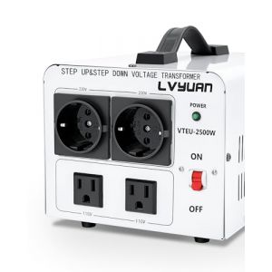 Cantonape Transformateur de tension 2500VA - 110V Convertisseur de tension USA transformateur toroïdal 2500W 230V vers 110V / 110V vers 230V (Canton Ape EU, neuf)