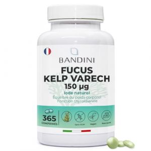Bandini® Fucus Algue Varech (Iode Naturel) - 365 Comprimés 150 mcg d'Iode issu d’algues brunes (Couverture 1 An) - Standardisé à 0,1% en Iod - Métabolisme Énergétique, Ongles et Cheveux - Sans OGM (Bandini Pharma, neuf)