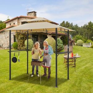 YODOLLA Tonnelle de Jardin Double Toit - Abri Barbecue Imperm&eacute;able & Anti-UV - 2,4 x 1,5 m pour Jardin et Cour - Beige (YODOLLA-UK, neuf)