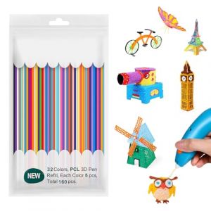 3D Pen Filament, 160 Pièces Fil Stylo 3D, 32 Couleurs Fil pour Stylo Doodler Start 2,5 mm, à Basse Température D'impression PCL, Compatible avec 3Doodler Start (SJYI-EU, neuf)