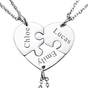 INBLUE Collier Personnalis&eacute; pour Homme/Femme, Collier de Couple/Amiti&eacute; pour 2/3/4/5 Pi&egrave;ces, Pendentifs de Pi&egrave;ce de Puzzle de Coeur Noir/Argent, Grav&eacute; Nom/Texte (INBLUE Jewellery, neuf)