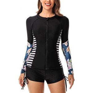 Rashguard Femme 2 Pi&egrave;ces Maillot de Bain &agrave; Manches Longues pour Surf Natation S&eacute;chage Rapide Maillot de Bain Shorty Femme Deux Pi&egrave;ces M (MANDIGLO, neuf)