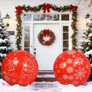 Larber 2 Pièces 80CM Géantes Rouge Gonflable Boule de Noël,PVC Gonflable Boule Décoration Noël Gonflables Ballons Extérieurs pour Cour, Jardin, Porte, Couloir Salon Décoration (Larber, neuf)