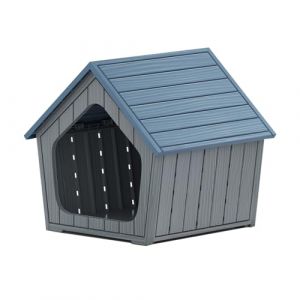 GOPLUS Niche pour Chien Exterieur/Interieur, Niche Chien avec Toit en Pente, Ouvertures de Ventilation, Base Sur&eacute;lev&eacute;e R&eacute;sistante &agrave; l'Eau, 59,5 x 57 x 58cm pour Chiens de Petites Tailles, Bleu et Gris (Augenstern24, neuf)