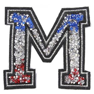&Eacute;cusson Patch Badge strass Brod&eacute; ecusson lettre alphabet thermocollant lettres en strass 8-10 cm M FRANCE couleurs Tricolore (B2SEE LTD avec TVA francaise et livraison LaPoste, neuf)
