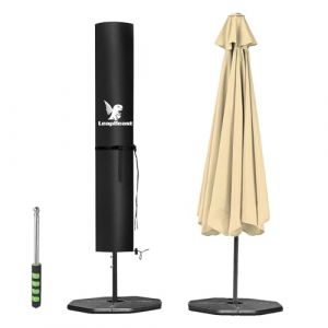 LeapBeast Housse Parasol Déporté,Housse Parasol,Housse de Protection pour Parasol,Contre Les intempéries,avec Fermeture Éclair pour Parasol de 2 à 4m pour Parasols Jardin Plage (Noir, 240-57-57-57cm) (KAILI-EU, neuf)