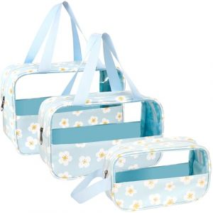 LEcylankEr Trousse de Toilette Transparente 3 Pi&egrave;ces, Trousse de Toilette PVC &Eacute;tanche pour Femme, Trousse de Maquillage L&eacute;g&egrave;re pour Voyage Set (Imprim&eacute; Bleu) (Timertick, neuf)