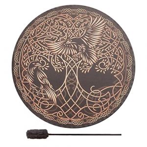 Abbto Tambour de méditation sibérien - Arbre de vie de Sibérie - Tambour chamanique - Arbre de vie et oiseau - Tambour chaman fait à la main avec baguette de tambour - Symbole de Sibérie (Dalea, neuf)