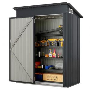 COSTWAY Abri de Jardin Métal Galvanisé 1,5 ㎡, Cabane Jardin Exterieur 2,5 m³avec Loquet, Toit en Pente, 4 Gants, 2 Trous d’Aérations (FDS GmbH, neuf)