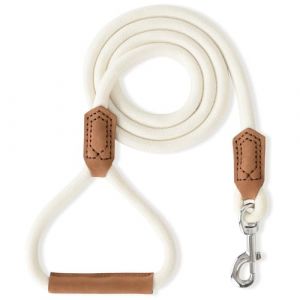 Mile High Life Laisse pour chien en cuir, robuste, poign&eacute;e en cuir v&eacute;ritable, douce et confortable pour chiens de petite, moyenne et grande taille (blanc cr&egrave;me, 183 cm) (MileHighLifeEU, neuf)