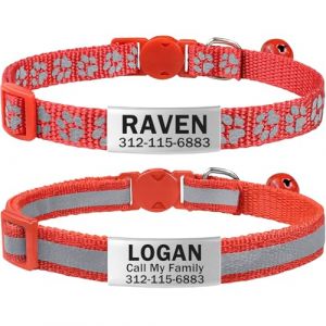 TagME 2 Pcs Collier de Chat Personnalisé, Réfléchissant Collier Chaton avec Nom et Numéro de Téléphone, Plaque Signalétique en Acier Inoxydable pour Chaton Anti-étranglement, Rouge (TagMe, neuf)