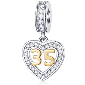 Charms d'anniversaire de 35 ans pour bracelet pandora saint valentin, num&eacute;ro 35 pendentif en plaqu&eacute; or 18 carats, perles pendentif coeur 35th birthday en argent sterling avec cz, cadeaux pour dad/mom (Xusheng Jewelry, neuf)