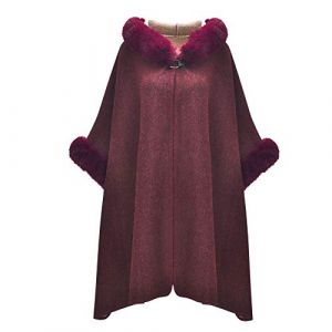 ZLYC Hiver Fausse Fourrure Cape Chaud Tricot&eacute; Ponchos Ch&acirc;les &agrave; Capuche(Bourgogne),Taille Unique (DLAPL-EU, neuf)