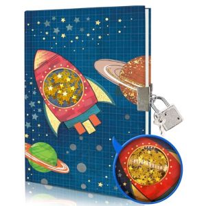 Journal Intime Gar&ccedil;on avec Cadenas, 17,8x13,5cm 80 Feuille Lign&eacute; Paillettes Secouables Cahier de Notes Vaisseau Spatial Carnet Secret Enfants Cadeaux pour Adolescents pour Filles Gar&ccedil;ons de 6 &agrave; 12 Ans (Evercreatives, neuf)