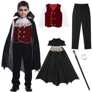 Rnoqamy Deguisement Vampire Enfant,Deguisement Halloween Garcon avce Dent de Vampire Enfant,Sceptre,Deguisements Vampires Garcon,Halloween Cosplay Costume Th&eacute;&acirc;tre F&ecirc;te (L(120-130CM)) (JUICY SUNNY LIMITED, neuf)