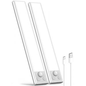 Lampe LED Rechargeable Cuisine Reglette, 2200mAh USB Sans Fil Lampe Detecteur de Mouvement Interieur 3 Couleurs Dimmable Placard Eclairage Magn&eacute;tique Lampe d'Armoire pour Escalier Dressing, 2 Pack (YYKJUS, neuf)