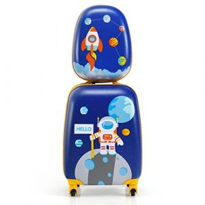 COSTWAY Valise Enfants &agrave; roulettes 16&rsquo;&rsquo; & Sac &agrave; Dos 12&rsquo;&rsquo; avec Poign&eacute;e T&eacute;lescopique, Bagage Enfants avec Motif Astronaute, 4 Roues Rotatives, Lot de 2 Valise pour Fille Gar&ccedil;on (Astronaute) (FDS GmbH, neuf)