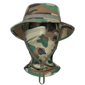 DiULi Chapeau Camouflage Homme Anti-UV L&eacute;ger avec Cache-Cou Camouflage- Ensemble de Soleil Large Bord + Protection Cou Pliable pour Randonn&eacute;e, Moto, Chasse - Ajustable (54-62 Cm) - Camouflage Jungle (Cinye, neuf)