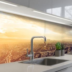 KitchenYeah© Crédence Adhésive Cuisine 80x250 cm Résistant À La Chaleur Plaque Adhesif Fond De Hotte Interieur Cuisson Sur Mesure Paris - Skyline - Coucher Soleil - Villes (KitchenYeah, neuf)