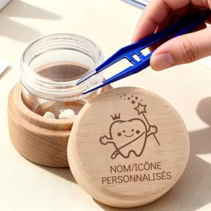 QSZ Boite a Dents de lait Personnalis&eacute;e Ic&ocirc;nes Nom Grav&eacute;es Personnalisables Bois Boite &agrave; Dent de lait Personnalisable Bo&icirc;te en Acrylique Int&eacute;gr&eacute;e Cadeau pour Gar&ccedil;on Fille (boite a dent de lait) (QSZ Store, neuf)