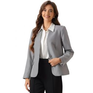 Allegra K Blazer Femme de Business Manches Mongues avec 1 Bouton Veste Blazer Classique sans Col Costume de Bureau Gris L (Allegra K FASHION, neuf)