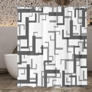 Lerores Rideau de douche 200 x 200 cm, bloc anti-moisissure, ourlet lest&eacute;, imperm&eacute;able, lavable, en tissu polyester, avec 12 &oelig;illets et anneaux de rideau de douche, pour salle de bain, baignoire (CF Home, neuf)