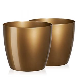 Tymar Pot de Fleurs, Pot de Plantes en Plastique, Lot de 2, Forme Ronde, Cache-Pot (Doré, ø 20 cm) (Julmax, neuf)