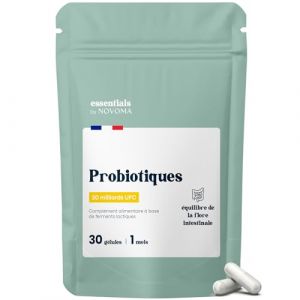Probiotique Flore Intestinale, 20 Milliards UFC/Jour, Probiotiques Lactobacillus Gasseri + Rhamnosus + Bifidobacterium, Équilibre du Microbiote, 30 Gélules Vegan, Fabriqué en France (Novoma, neuf)