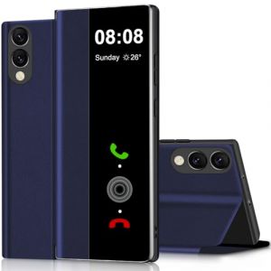 Coque pour Samsung S25 Edge Clear View Cover Coque pour Samsung Galaxy S25 Edge Etui à Rabat Protection Case Flip Folio Silicone TPU Antichoc Mince Douce 360 Full Body Antichoc Housse 5G (Bleu) (ZhuChuangYouSuJiaoZhiPinYouXianGongSi, neuf)