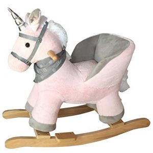 BAKAJI Licorne &agrave; bascule hippocampe &agrave; chevaucher jouet en peluche pour enfants avec effets sonores poign&eacute;es et ceinture de s&eacute;curit&eacute; rose (Esplodia, neuf)