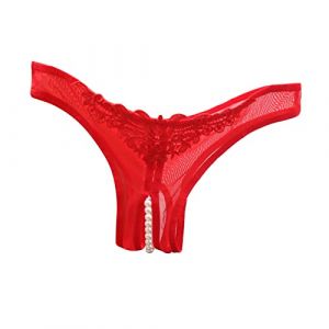 G&eacute;n&eacute;rique Culotte Femme String Lingerie Dentelle R&eacute;sille Perspective Creux Sexy Hot No&euml;l Hiver Fashion La Mode avec N&oelig;ud Perle (Miuiakoal, neuf)