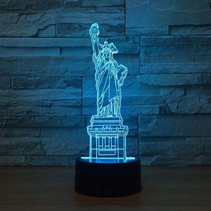 Lumière De Nuit 3D New York Statue De La Liberté (Interrupteur Tactile) Lumière De Nuit 3D Led Usb 7 Couleurs Enfants Bébé Néon Lampe De Chevet Chambre Lampe De Table Vacances Garçon Fille Cadeau (mudanjieshushe, neuf)