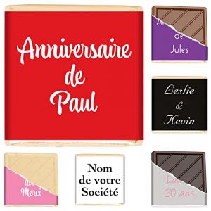 Coffret de Chocolats - 70 Carrés de Chocolat Personnalisés - Choisissez votre Texte et vos Couleurs - 8 Saveurs 100% Pur Beurre de Cacao - Fabriqué en France par Chocolat de Mariage - 350 Gr (Chocolats Personnalisés, neuf)