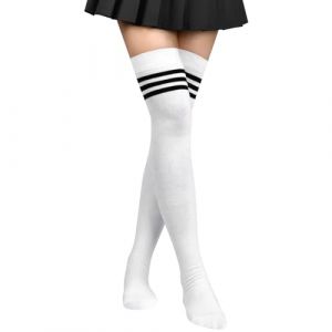 Aomig Chaussettes longues à rayures au-dessus du genou pour femmes et filles, chaussettes bottes, décontractées, 3 bas longs tubes à rayures blanches et noires pour un usage quotidien, cosplay, 1 (OODDH, neuf)