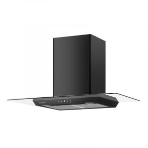Hotte Décorative Murale 90 cm en Verre et Noir - Moteur 200 W, Capacité d'Extraction 608 m³/h - Puissante et Élégante (BELDEKO, neuf)