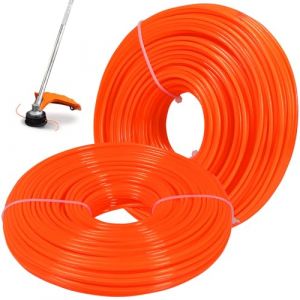 Fil de Débroussailleuse 2,4 mm, 100M Nylon Rond Solide Fil pour Débroussailleuse de Jardin, Débroussailleuse Électrique (Orange) (T&H Store, neuf)