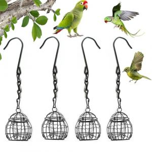 Lot de 4 supports de boules de graisse - Station d'alimentation pour oiseaux avec crochets en forme de S - Station d'alimentation pour oiseaux &agrave; suspendre - En m&eacute;tal - Pour moineaux, oiseaux sauvages (LouER Store, neuf)