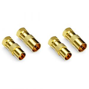 deleyCON 4 Pi&egrave;ces Adaptateur de C&acirc;ble Sat comme Set - Connecteur F sur 2X Prise D'antenne & 2X Prise D'antenne Connecteur D'antenne Coaxial Coupleur pour C&acirc;ble Coaxial C&acirc;ble D'antenne (*MEMORYKING*, neuf)