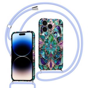 Xylota Coque pour iPhone 15 Pro avec Cordon, Aesthetic Fleur Automne Motif Etui avec R&eacute;glable Collier Corde, Silicone Protection Portable Lanyard Antichoc Housse Case pour iPhone 15 Pro 6,1'', Bleu (AMCREST HOLDINGS, neuf)
