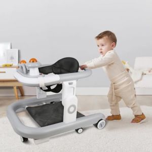 Trotteur B&eacute;b&eacute; Gar&ccedil;on Fille Evolutif, Trotteur Marche Bebe Pliable,6 roues, anti-chute,3 vitesses r&eacute;glables,musique, plateau de service,GRIS (Willanmd, neuf)