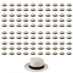 I LOVE FANCY DRESS Un Chapeau de Paille Style canotier Blanc &agrave; Ruban Noir pour Adulte. Un incontournable de l'&eacute;t&eacute;. (X100) (ILFD GROUP LTD, neuf)