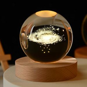 YuchiFa Sph&egrave;re Happyhaves, Sph&egrave;re lumineuse Happyhaves, Sph&egrave;res stellaires apaisantes Happyhaves La galaxie, Saturne et la Lune, Veilleuse boule de cristal du syst&egrave;me solaire 3D (6cm/2.4in,#7) (Kunqing1126, neuf)