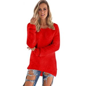 Pull Long Maille Femme Oversize Pull Mohair Col Rond Femme Chandail Femme Large Tricot Pull Grosse Maille Manche Longue Femme Chaud Loose Ample Hiver Chandails Grosses Mailles Sweater Femme Rouge L (Pengniao, neuf)