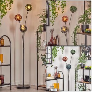 hofstein Lampadaire Gastor, en m&eacute;tal/verre noir/vert/bleu/cuivre, au design vintage avec abat-jour en verre (&Oslash; 15 cm) et interrupteur &agrave; pied, 170 cm, E14, salon, chambre &agrave; coucher, salle &agrave; manger (hofstein, neuf)