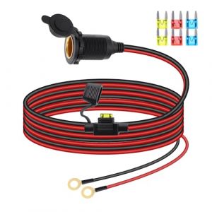 RIIEYOCA Câble de Rallonge pour Prise Allume-Cigare 12V/24V, Prise Femelle pour Allume-Cigare à Filetage Fixe vers Borne à Anneau en O, avec Couvercle étanche et Fusible 20A (3M) (FUHONGLI, neuf)