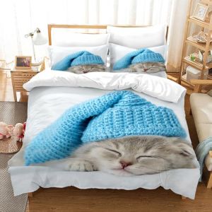 PORJDN Housse de Couette Chat,avec Housse de Couette et taie d'oreiller 65x65cm.Kitty Housse de Couette 3D Animal de Compagnie Ensemble Housse de Couette Chat. (Chats-3, 220x240cm) (CR-EU-STORE, neuf)